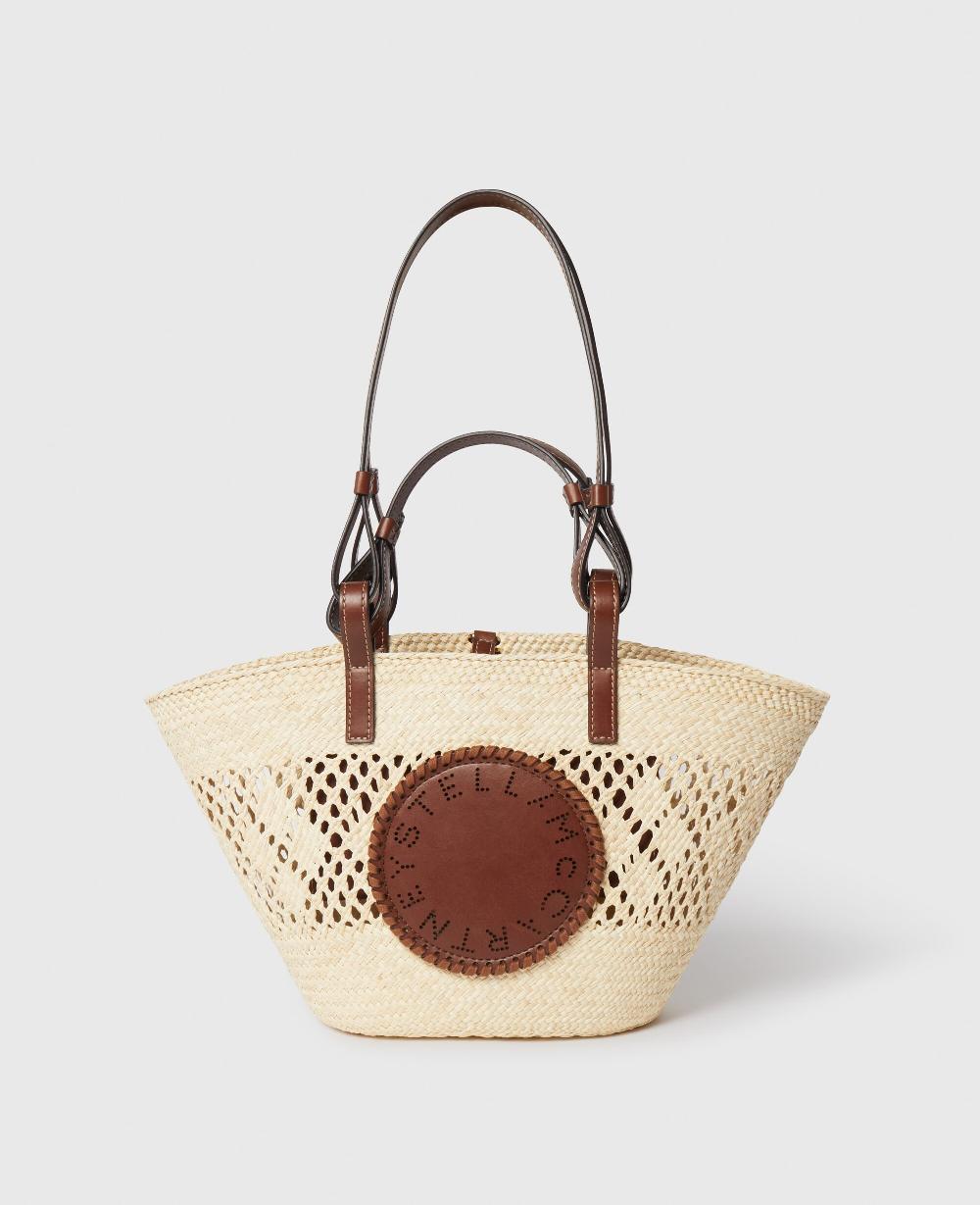stella Logo Raffia Crochet Medium Tote Bag