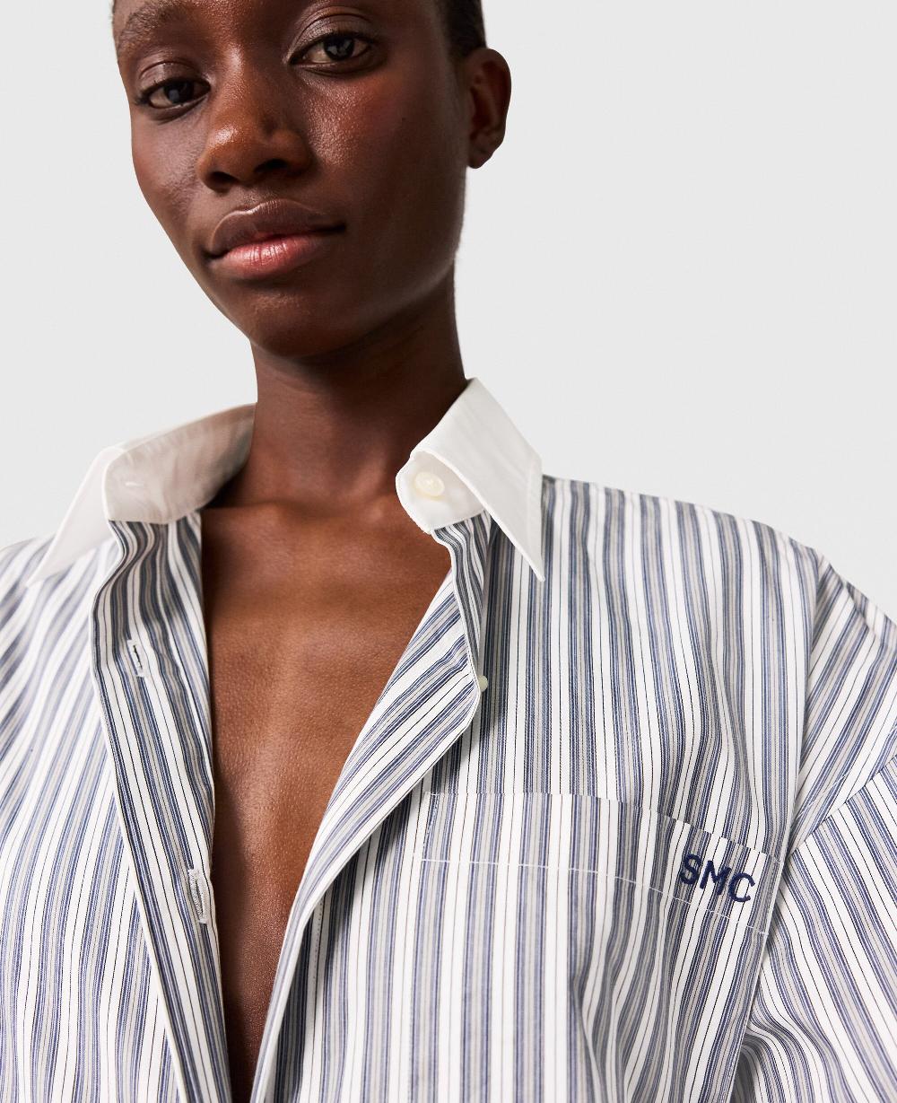 Stella Long-Sleeve Pinstripe Shirt Dress