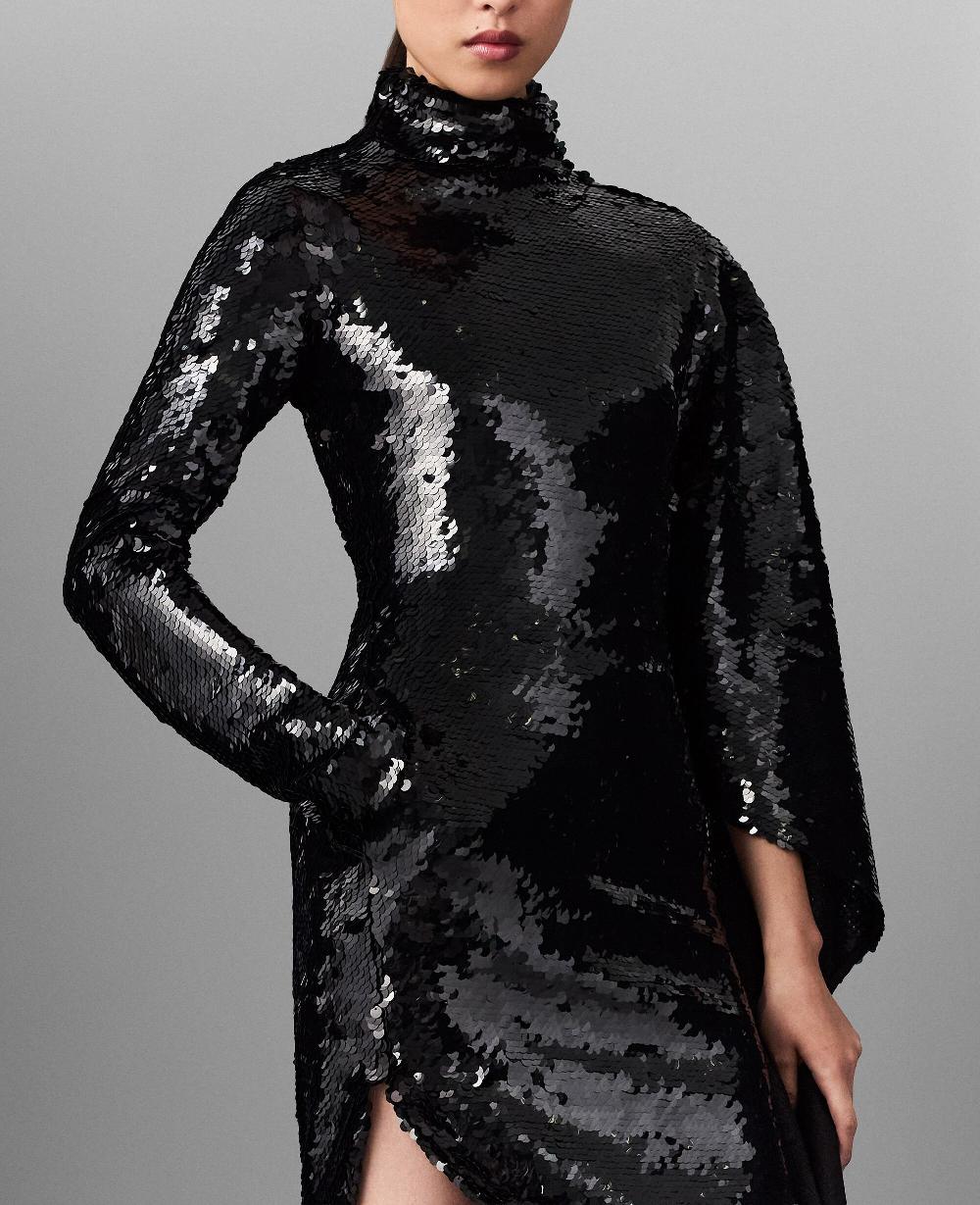 Stella Long-Sleeve Sequin Draped Mini Dress