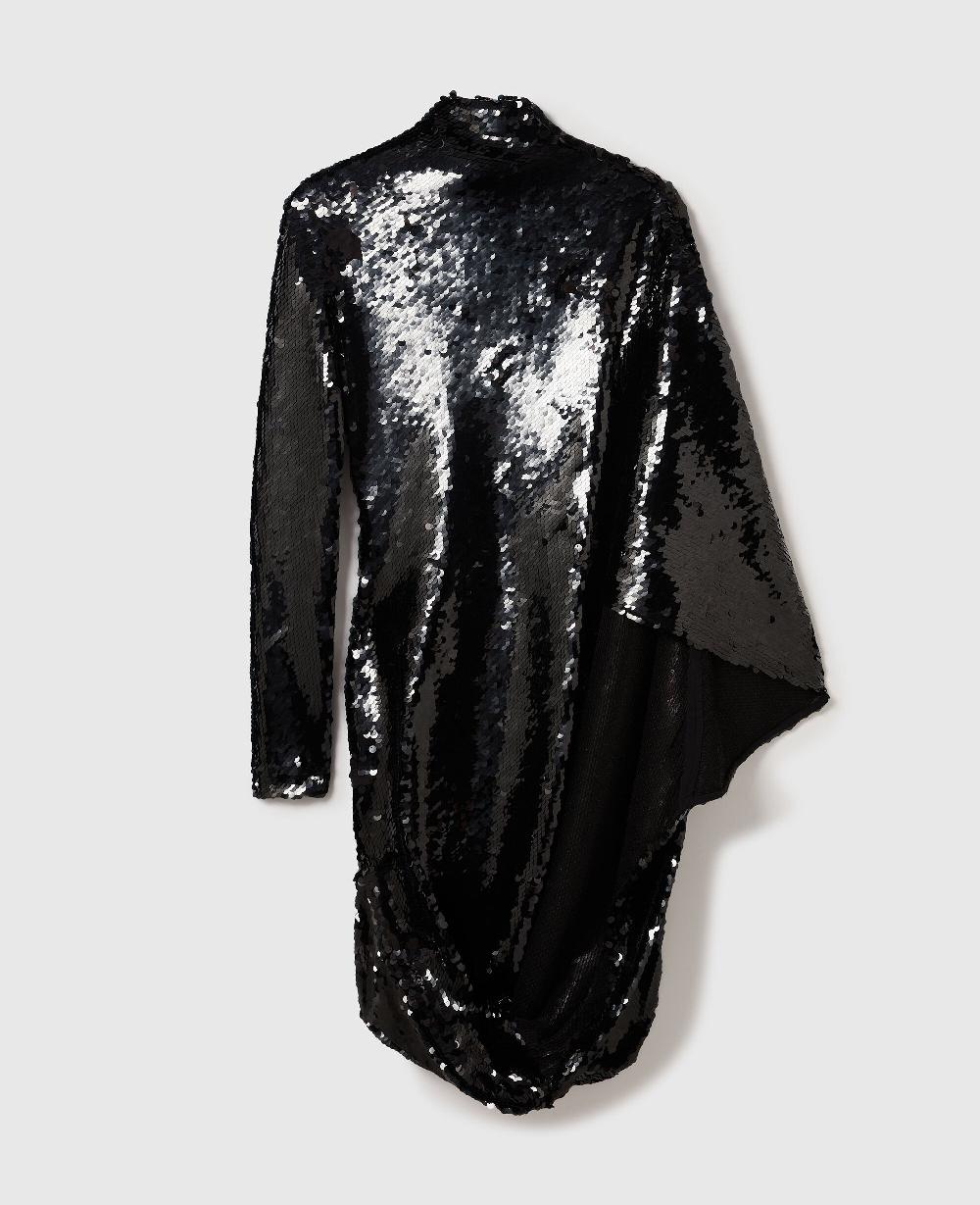 stella Long-Sleeve Sequin Draped Mini Dress