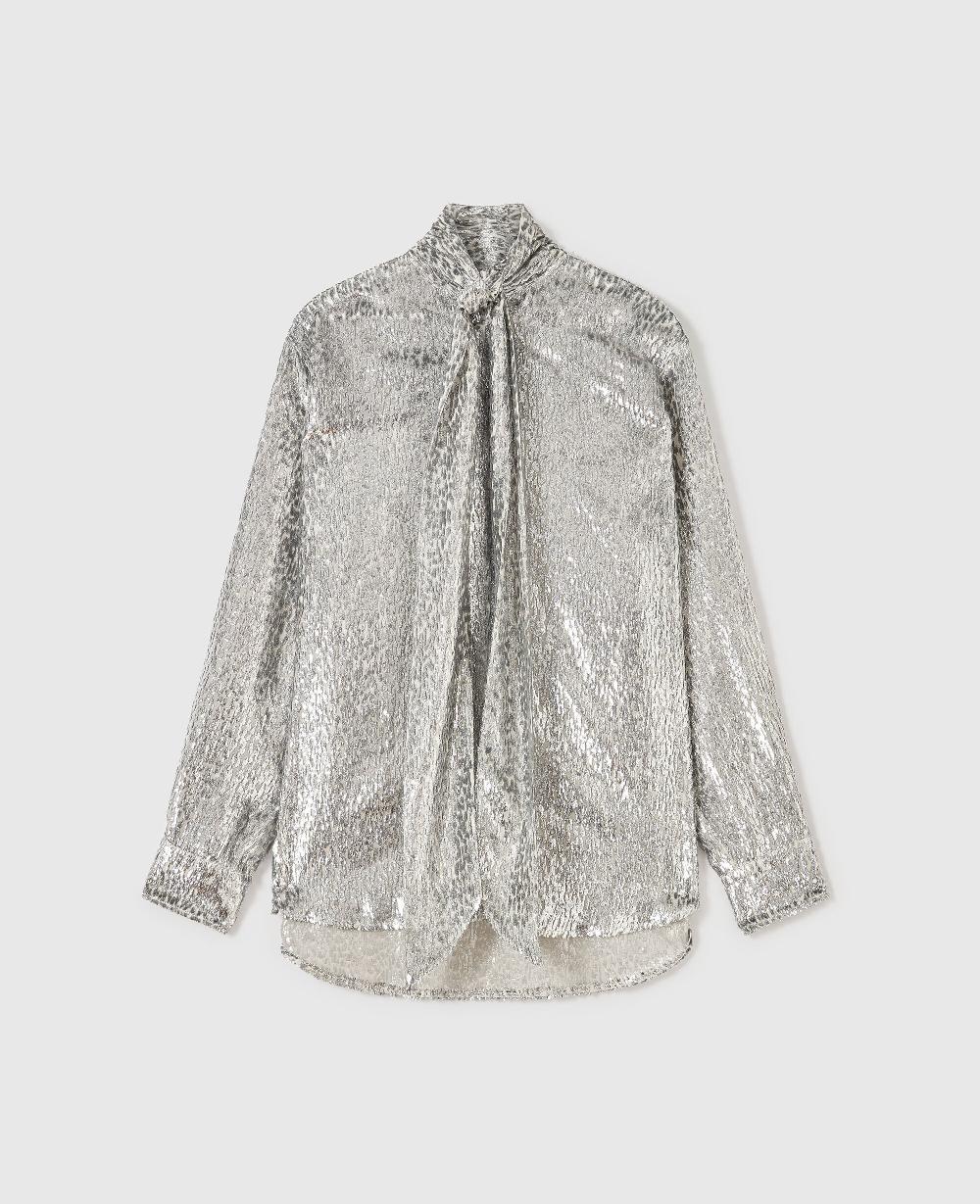 stella Metallic Velvet Tie-Nneck Shirt