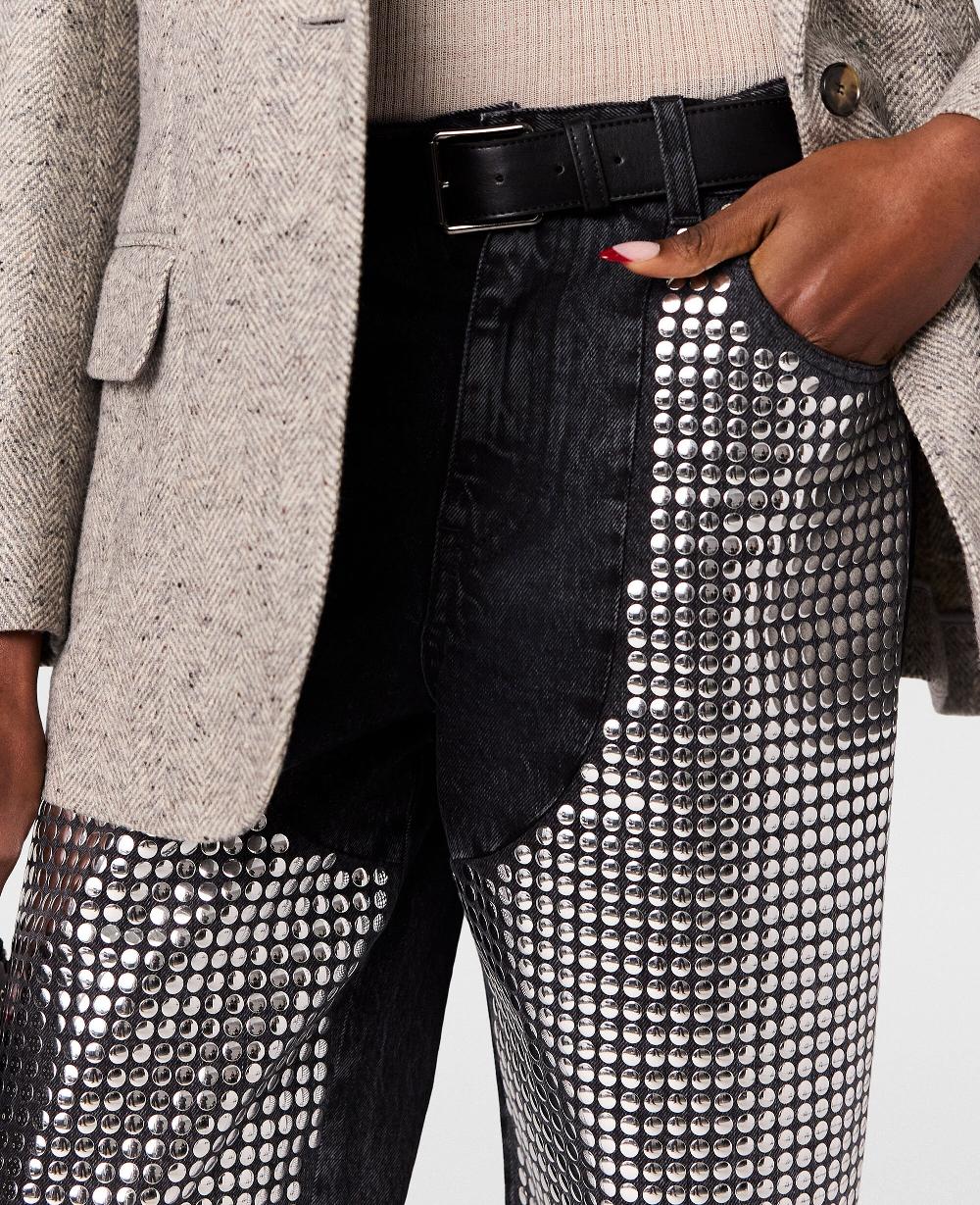 Stella Mirror-Embellished Denim Chap Jeans