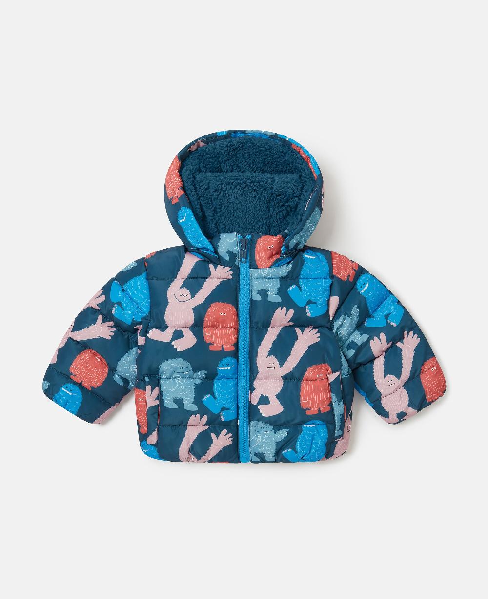 stella Monster Print Hooded Puffer Coat