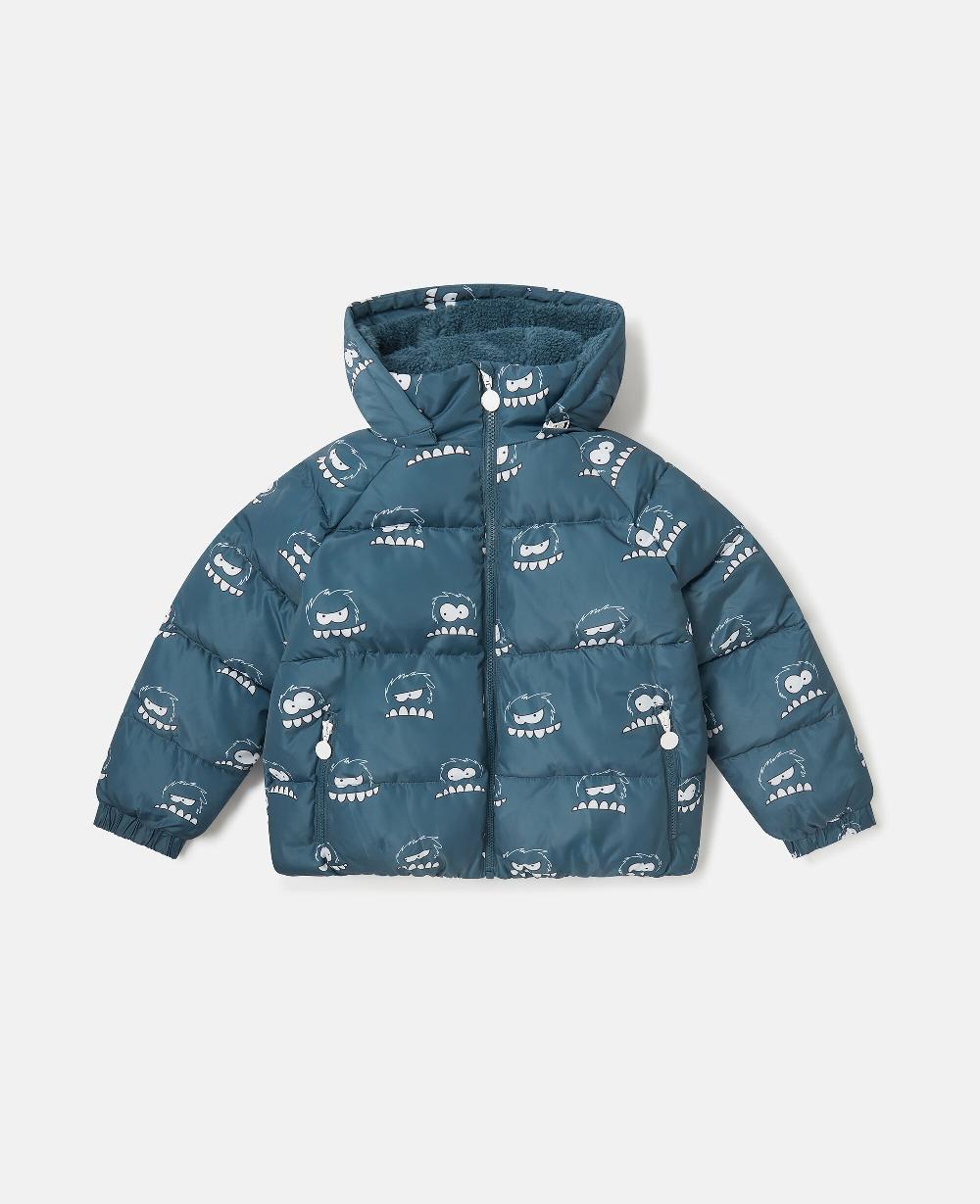 stella Monster Print Hooded Puffer Coat