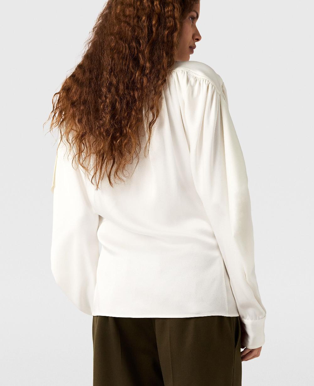 Stella Neck-Tie Shoulder Pad Long-Sleeve Shirt