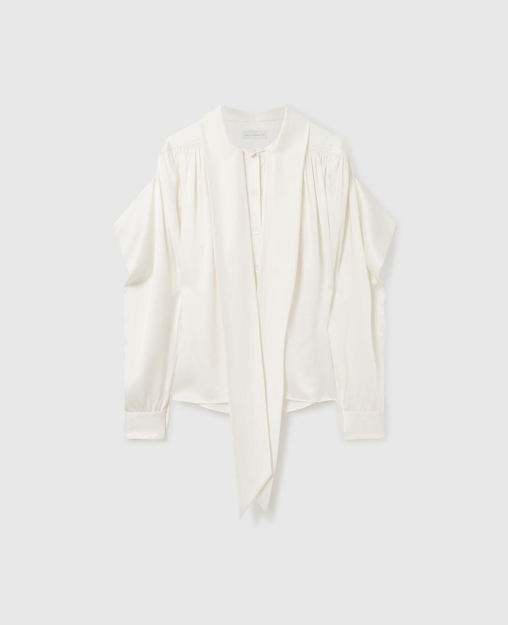 stella Neck-Tie Shoulder Pad Long-Sleeve Shirt