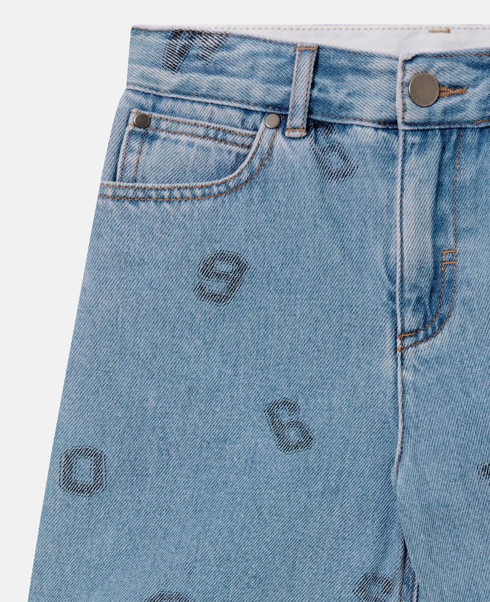 Stella Numbers Print Denim Shorts