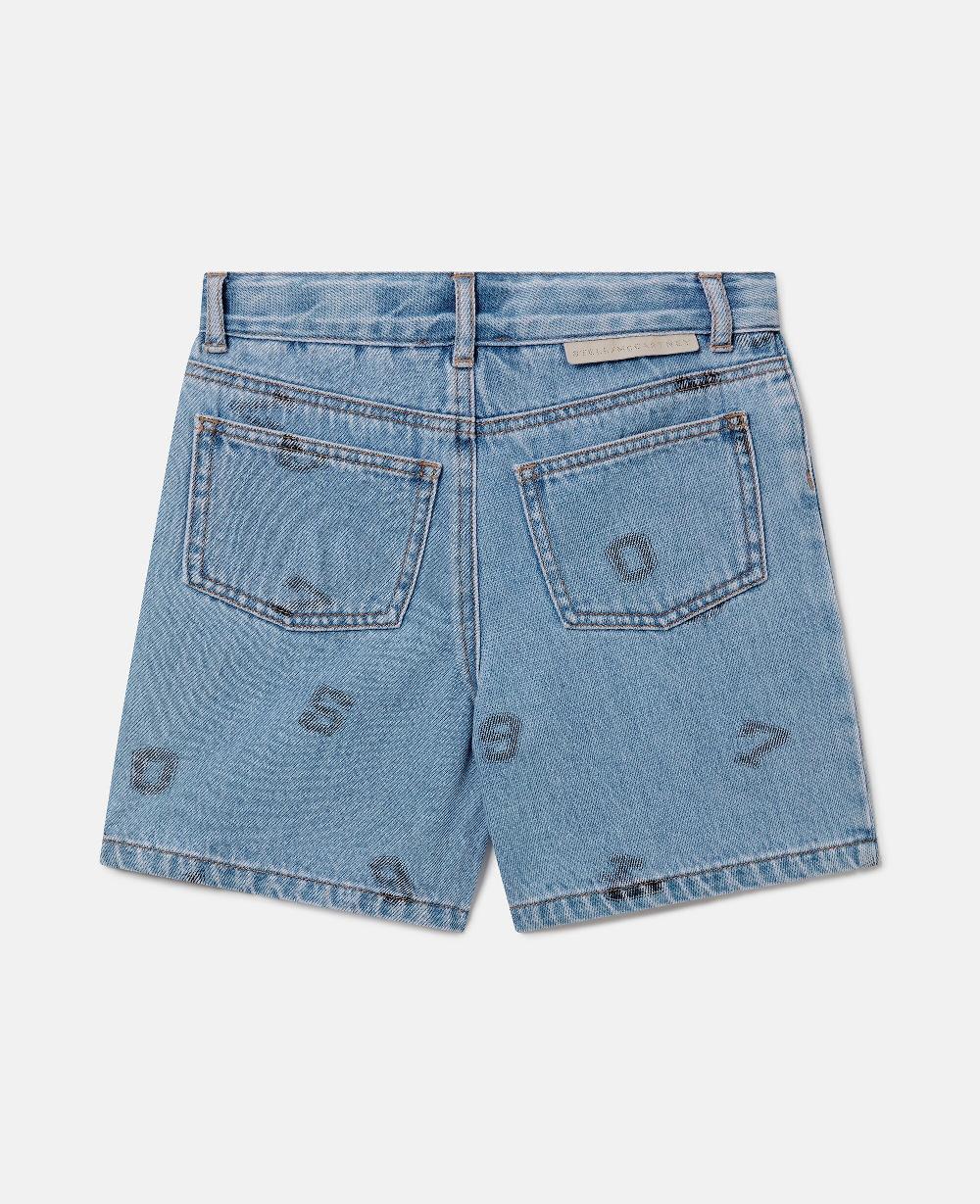 Stella Numbers Print Denim Shorts