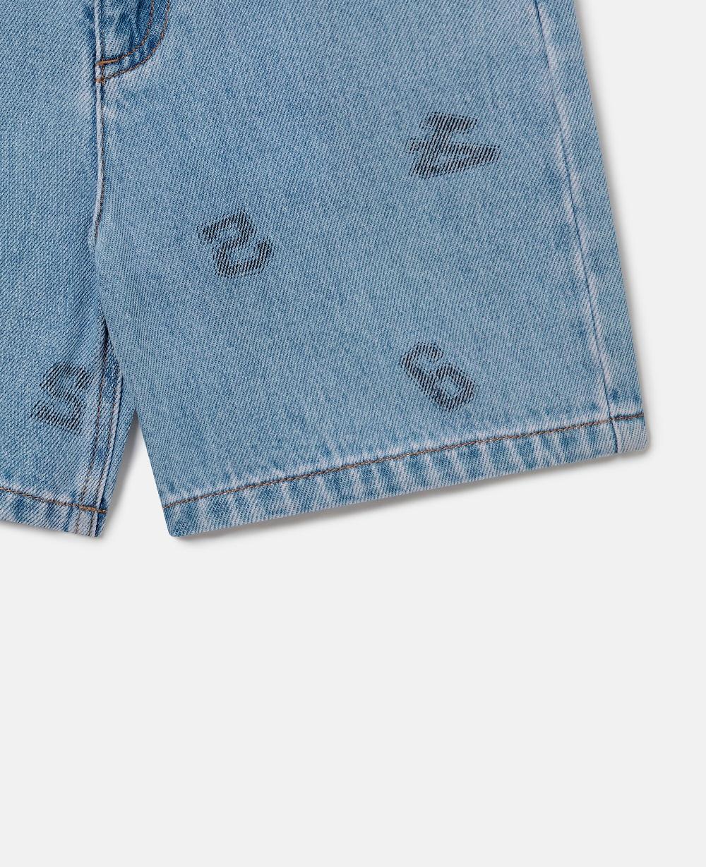 Stella Numbers Print Denim Shorts