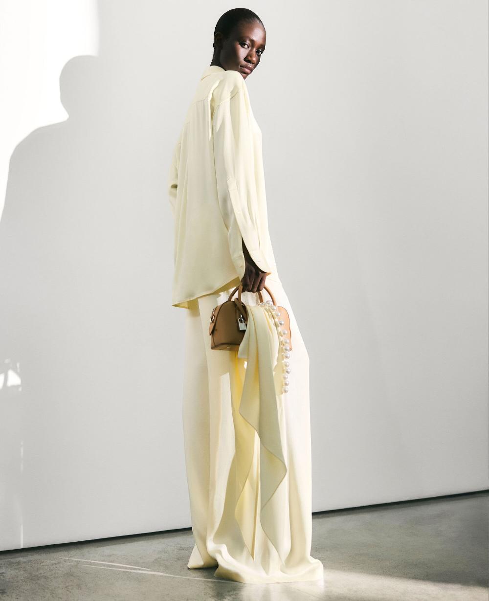 Stella Oversized Pearl-Button Satin Shirt