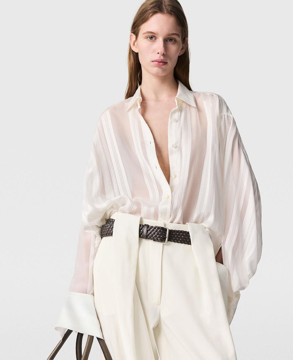 Stella Oversized Sheer Striped Paneled Shirt