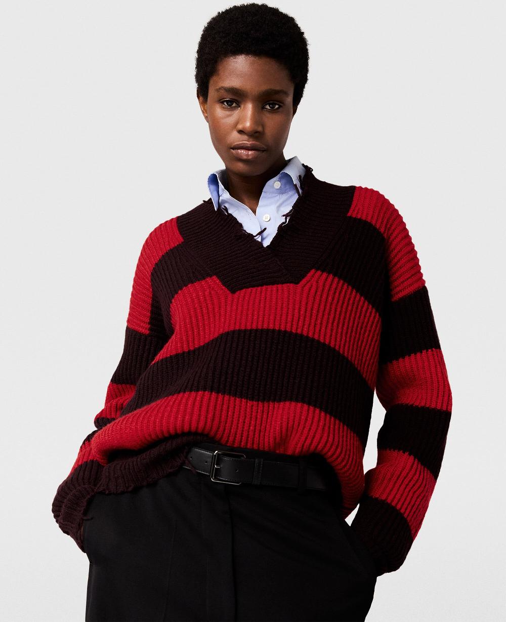 Stella Oversized Striped V-Neck Sweater