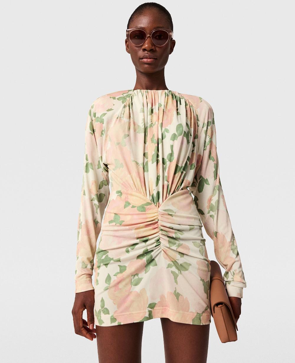 Stella Peony Print Long-Sleeve Mini Dress