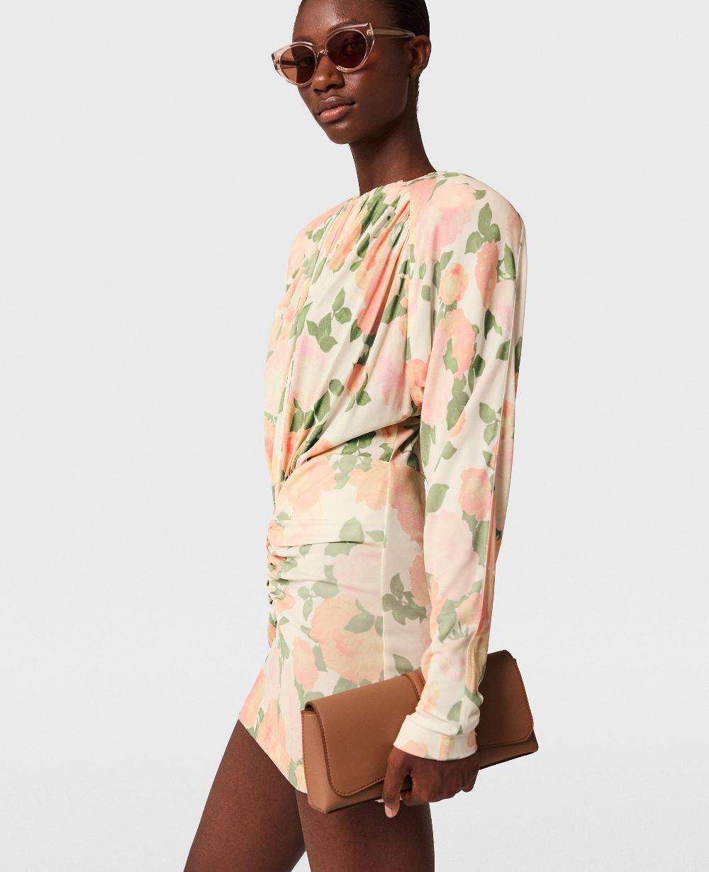Stella Peony Print Long-Sleeve Mini Dress