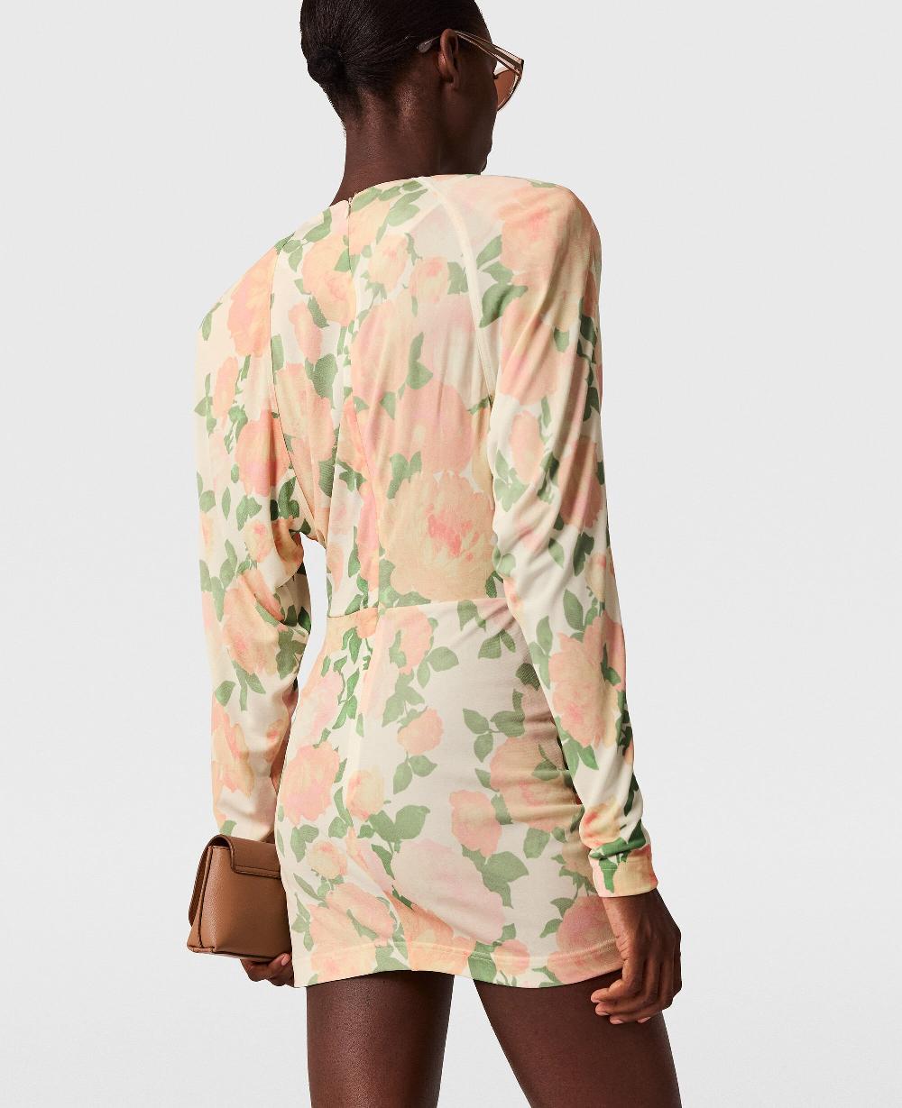 Stella Peony Print Long-Sleeve Mini Dress