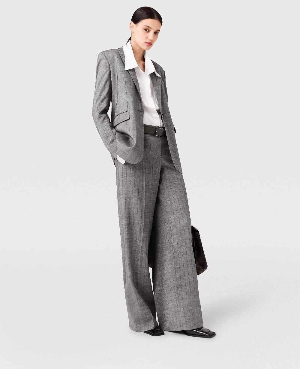 Stella Pinstripe Pleated Straight-Leg Pants