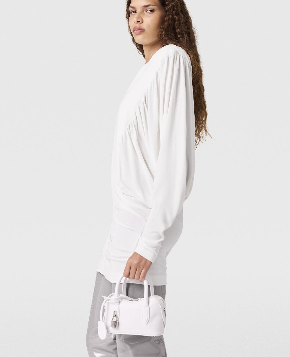 Stella Pleated Crewneck Long-Sleeve Mini Dress