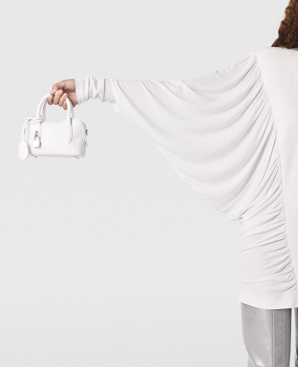 Stella Pleated Crewneck Long-Sleeve Mini Dress