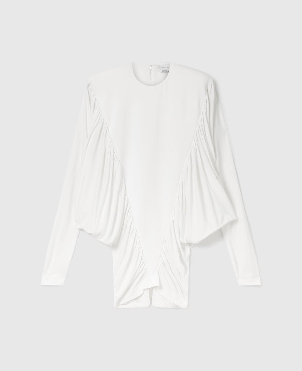 stella Pleated Crewneck Long-Sleeve Mini Dress