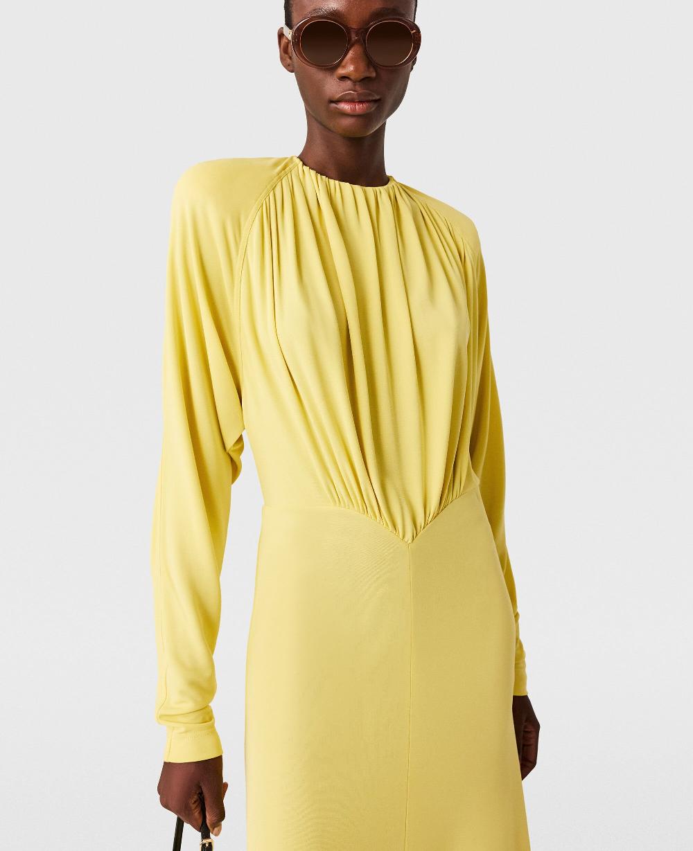 Stella Pleated Jersey Long-Sleeve Maxi Dress