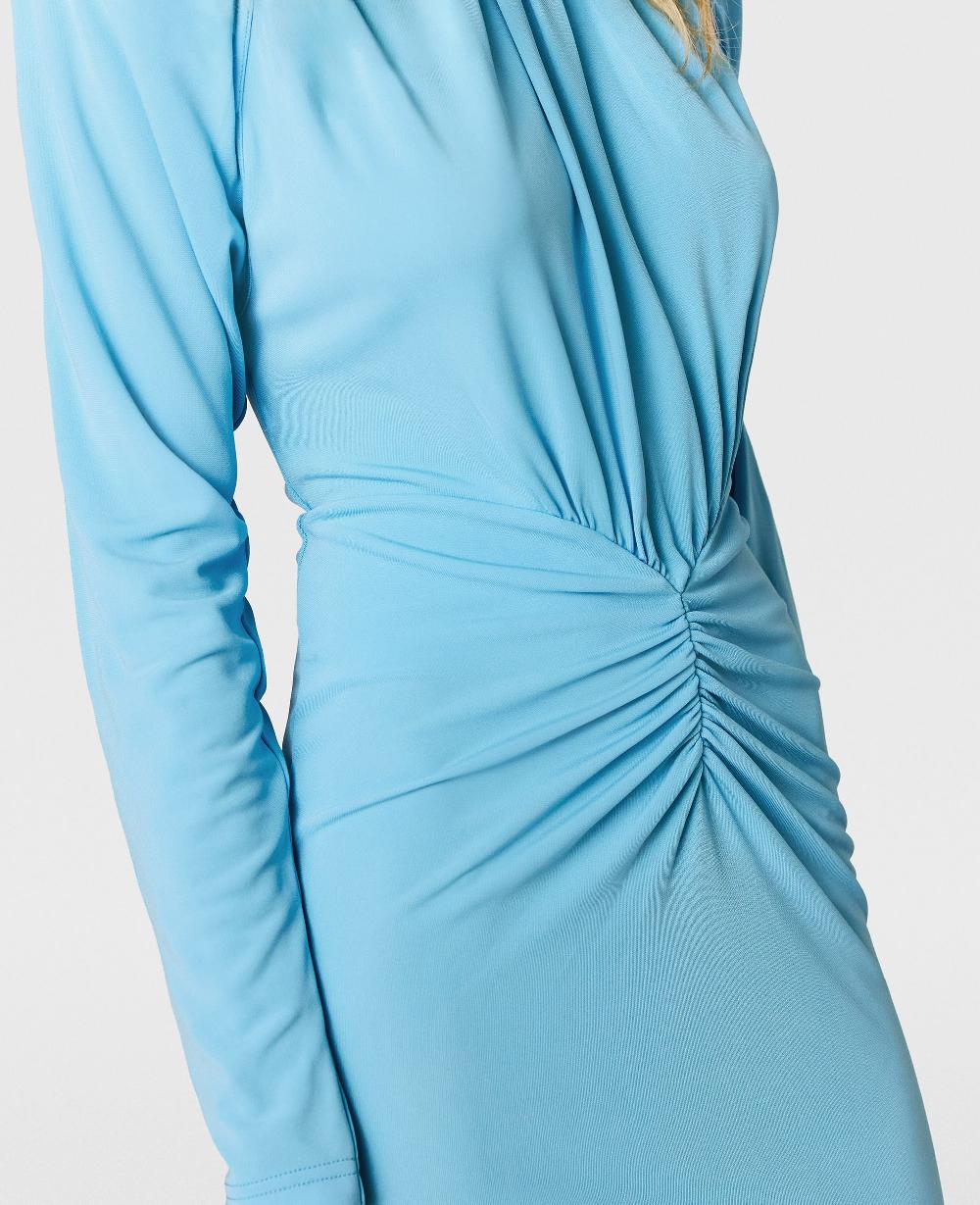 Stella Pleated Jersey Long-Sleeve Midi Dress