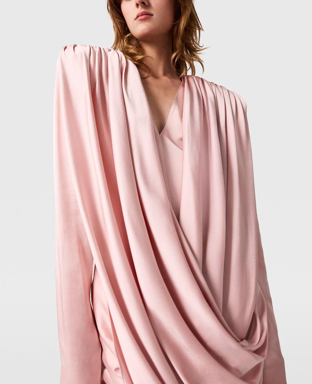 Stella Pleated Satin V-Neck Mini Dress