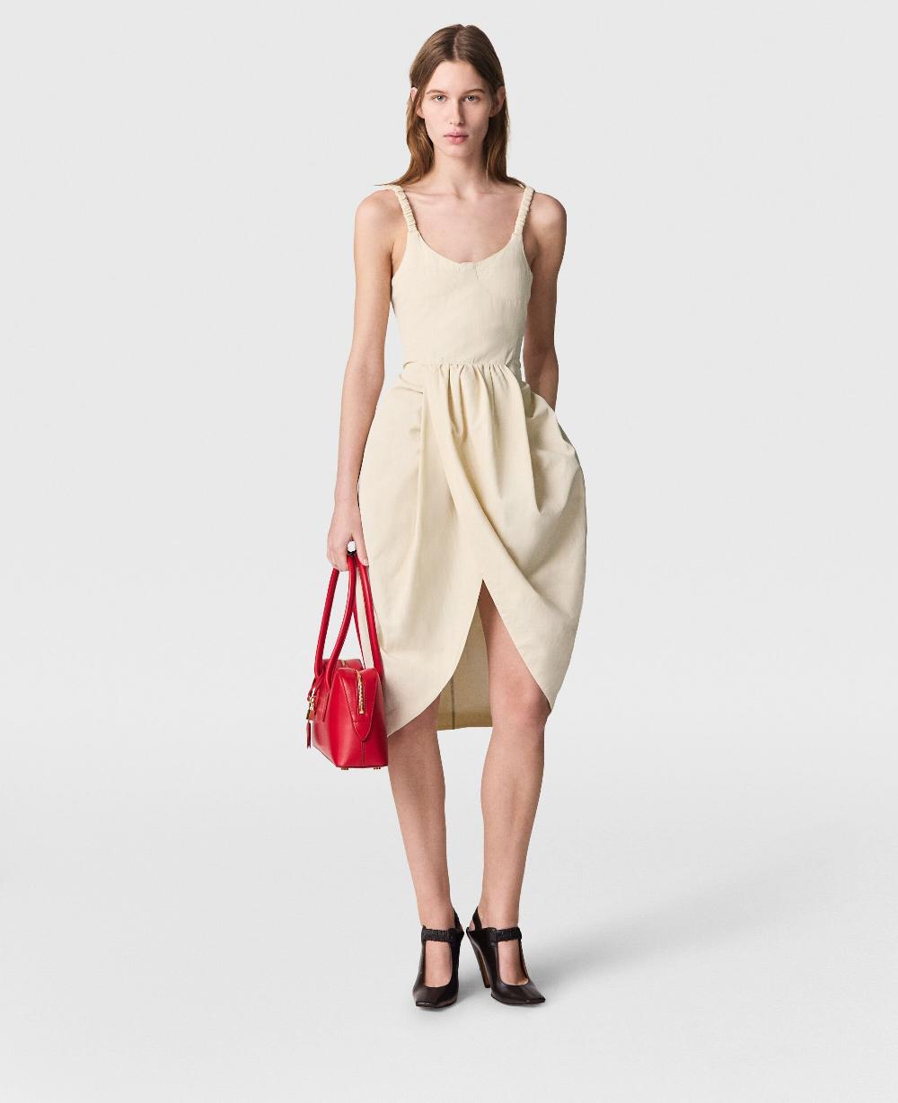 Stella Ruched Strap Pleated Skirt Midi Dress