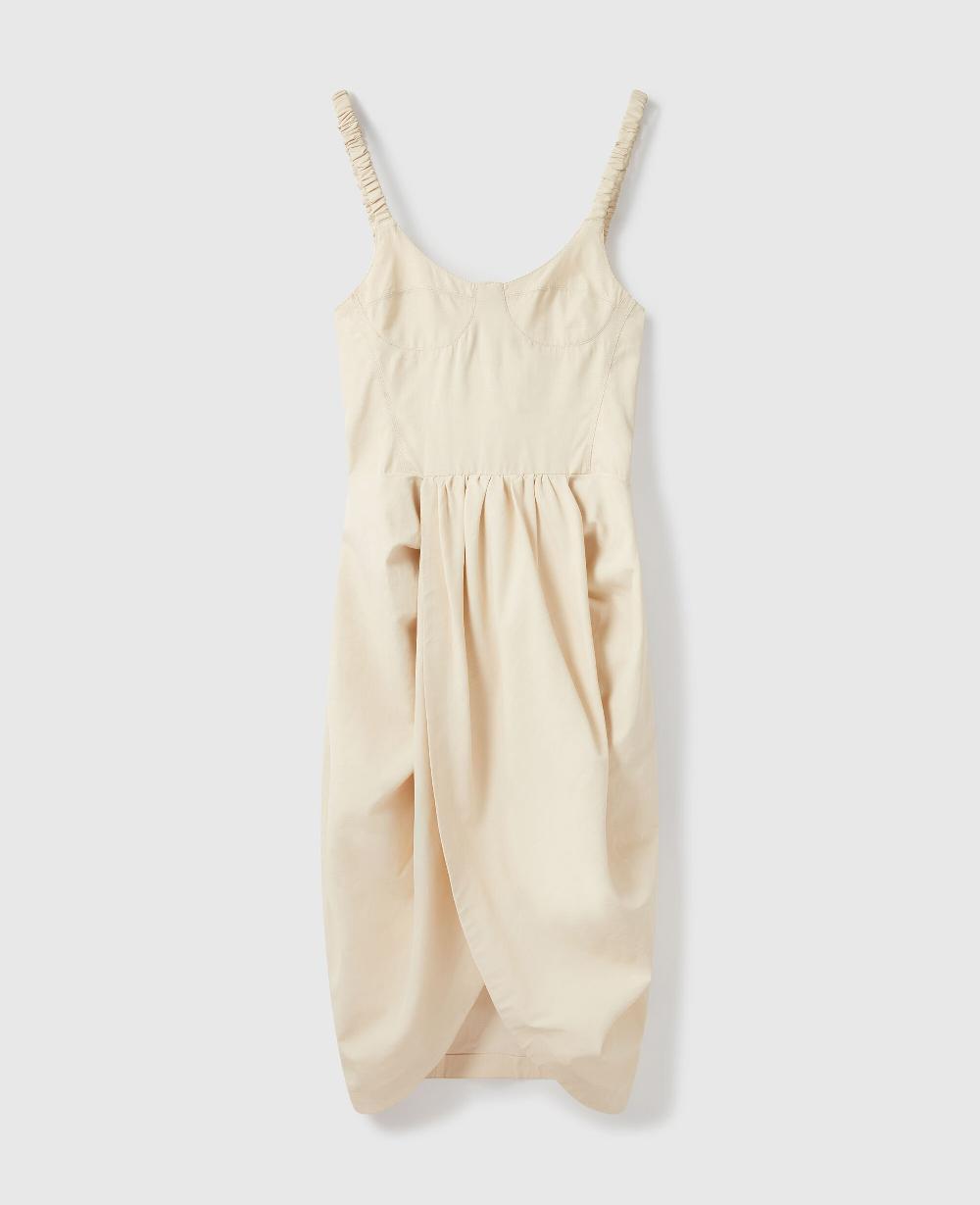 stella Ruched Strap Pleated Skirt Midi Dress