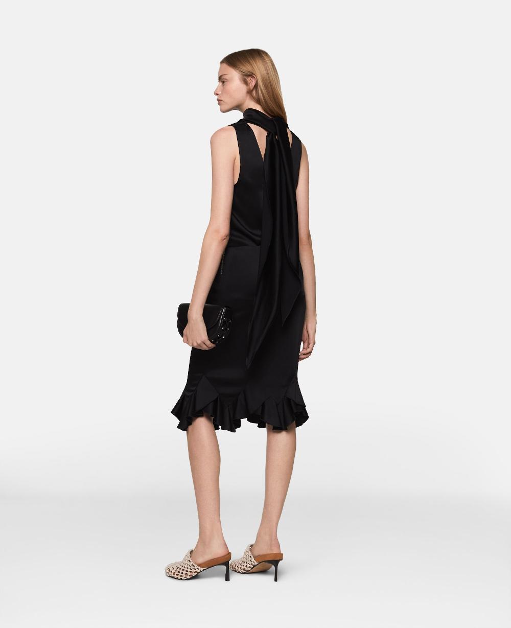 Stella Ruffled-Hem Satin Midi Skirt