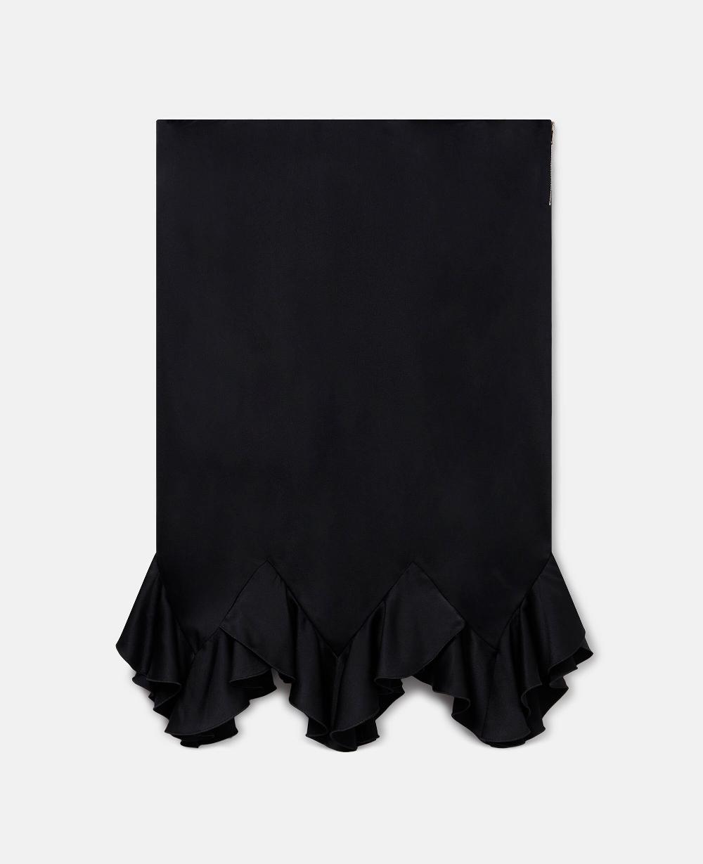 stella Ruffled-Hem Satin Midi Skirt