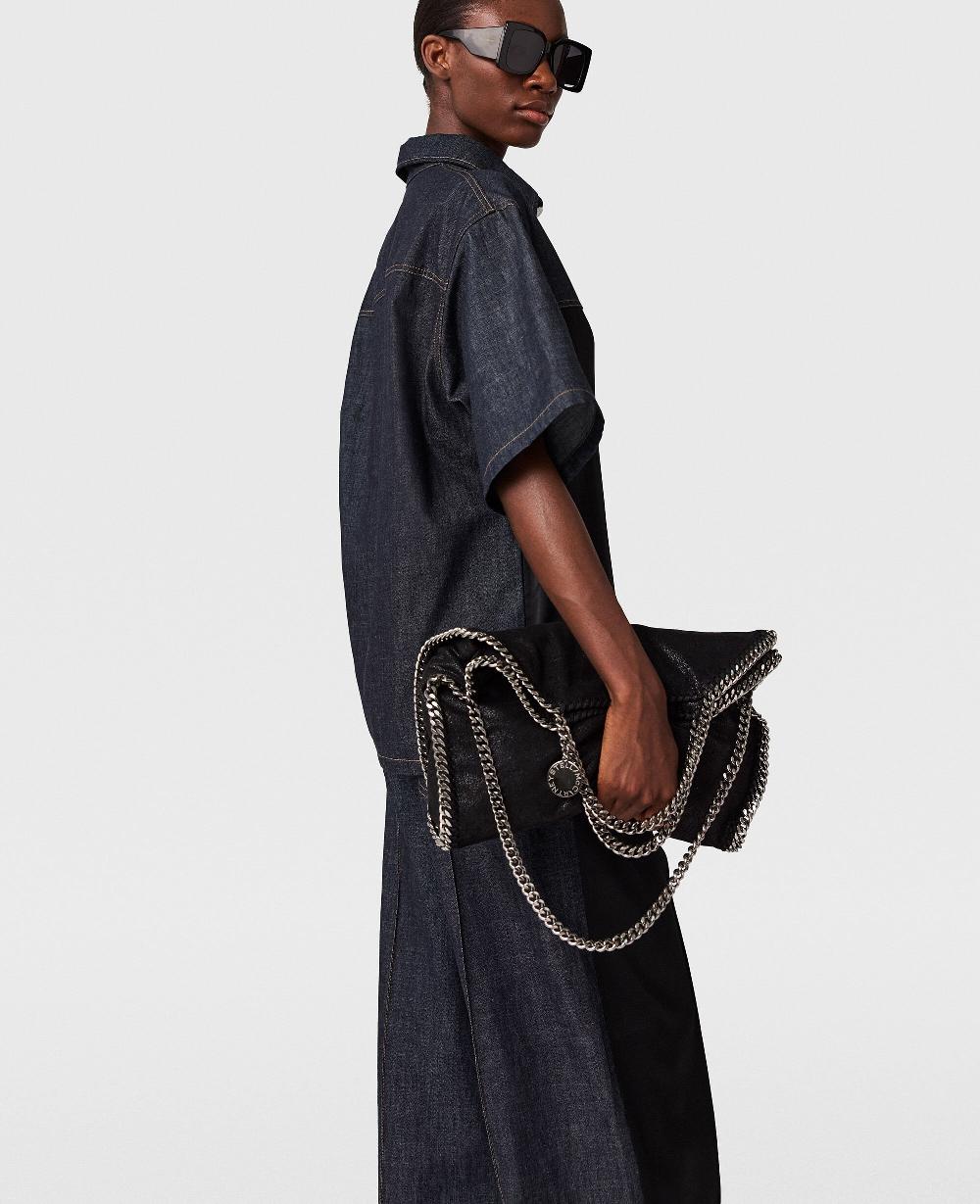 Stella Satin Panel Short-Sleeve Denim Shirt