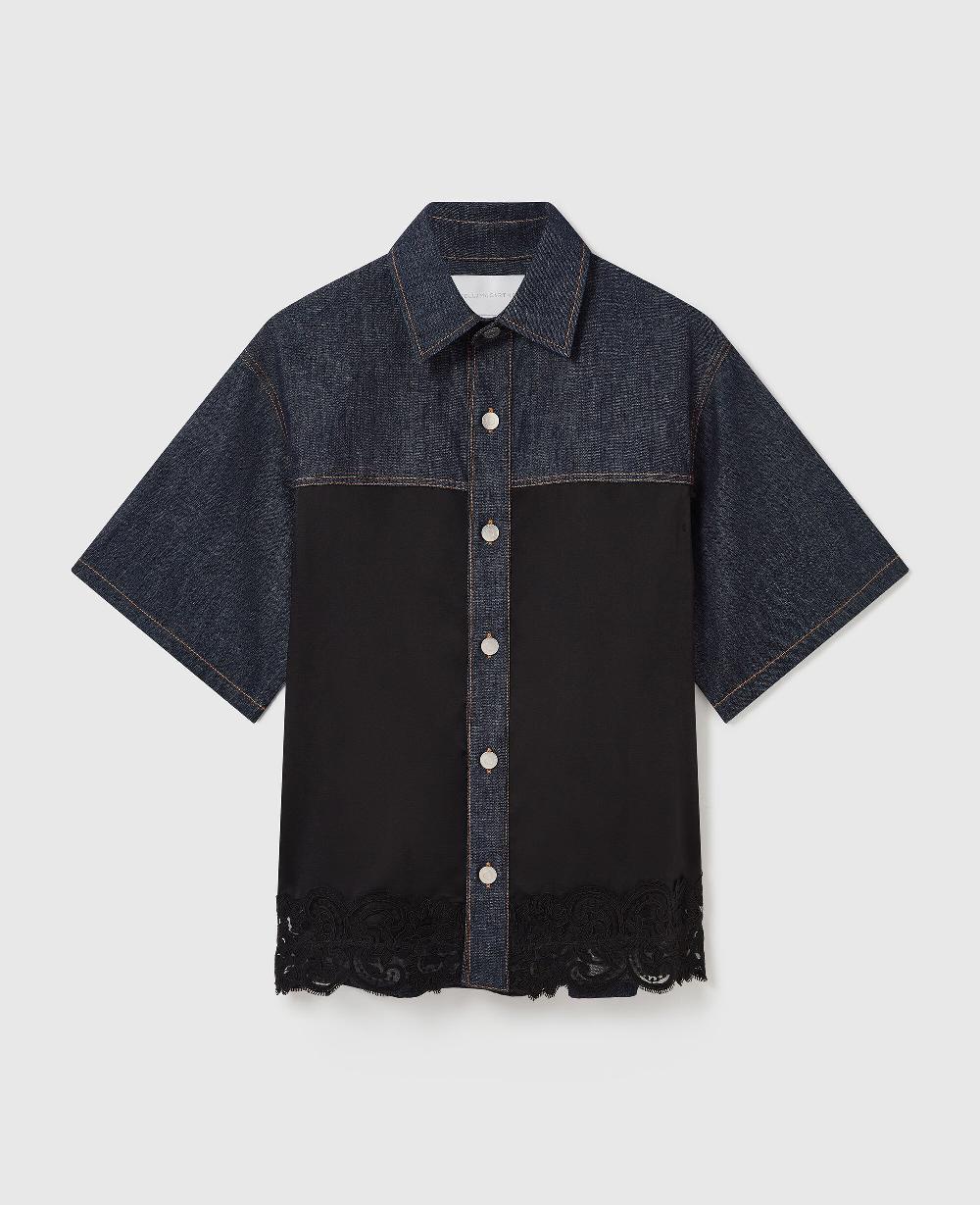 stella Satin Panel Short-Sleeve Denim Shirt
