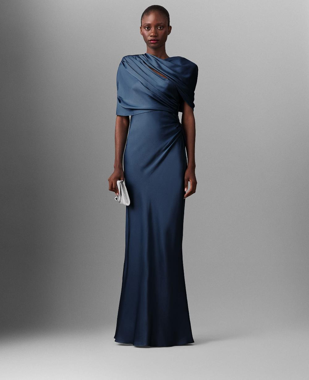 Stella Satin Wrapped Short-Sleeve Maxi Dress