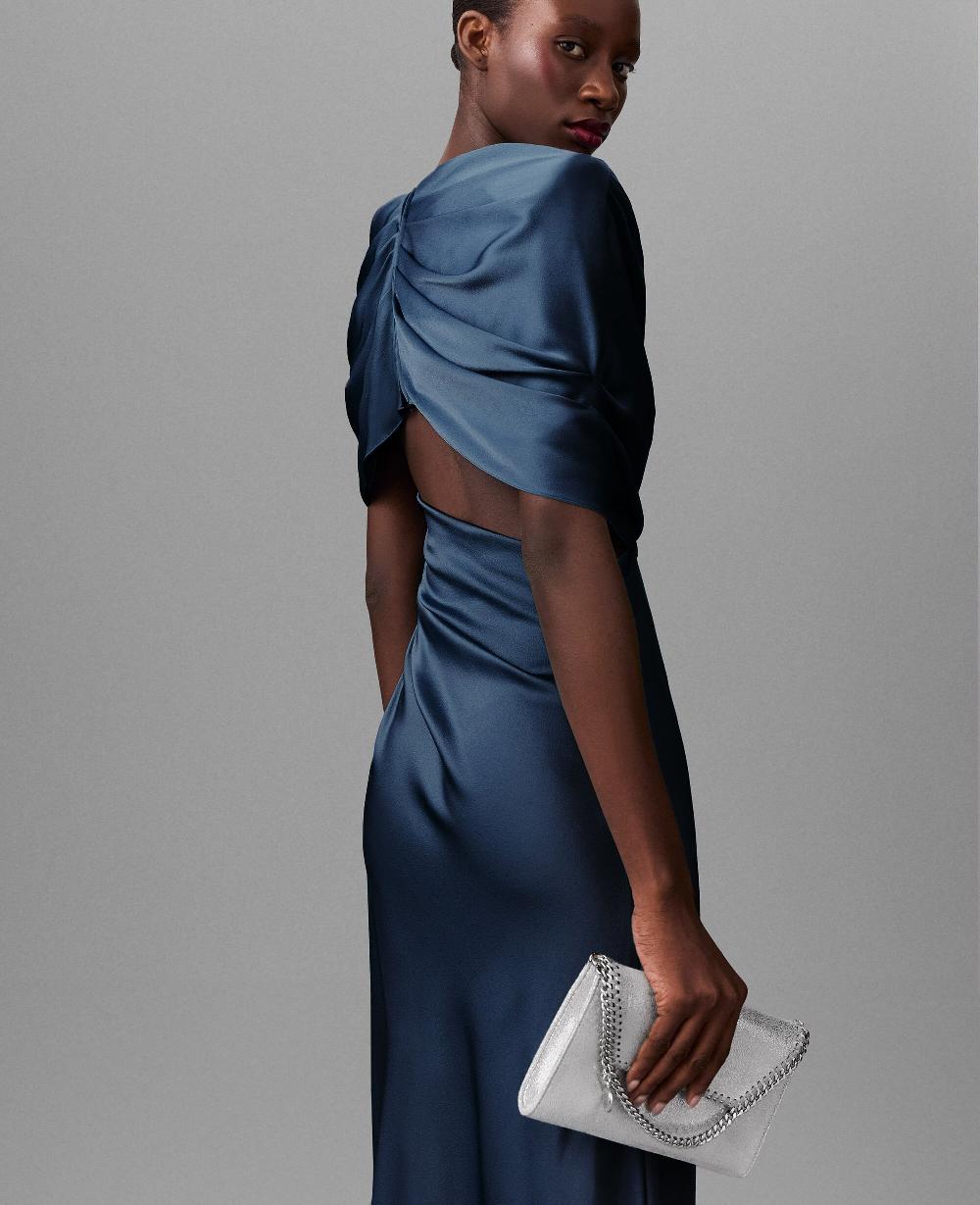 Stella Satin Wrapped Short-Sleeve Maxi Dress