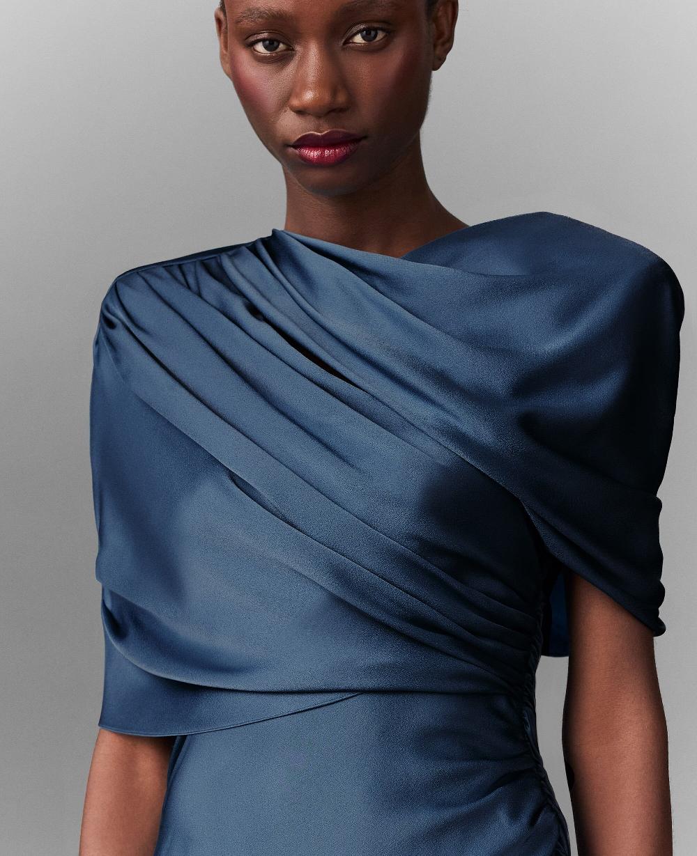 Stella Satin Wrapped Short-Sleeve Maxi Dress