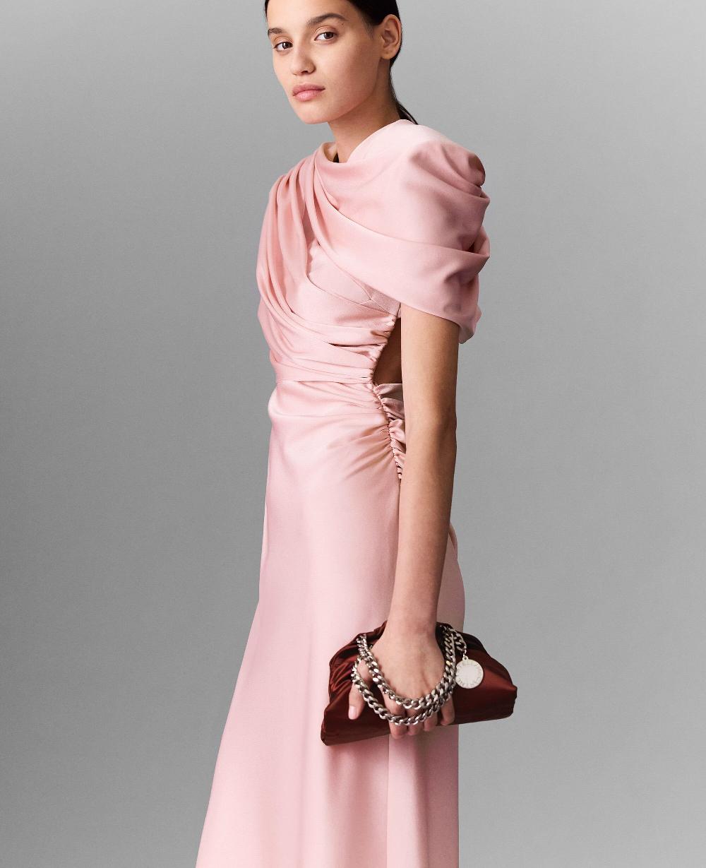 Stella Satin Wrapped Short-Sleeve Maxi Dress