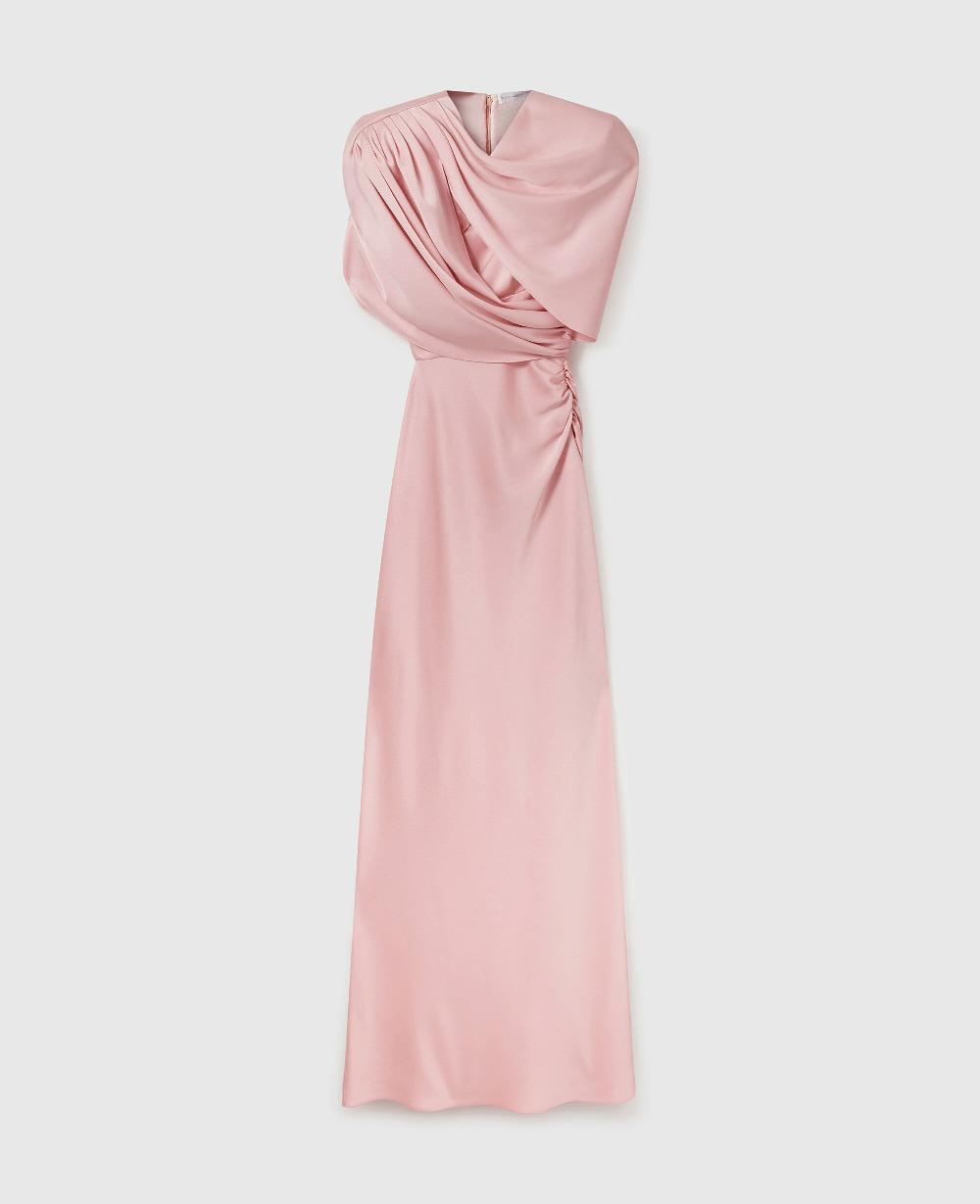stella Satin Wrapped Short-Sleeve Maxi Dress