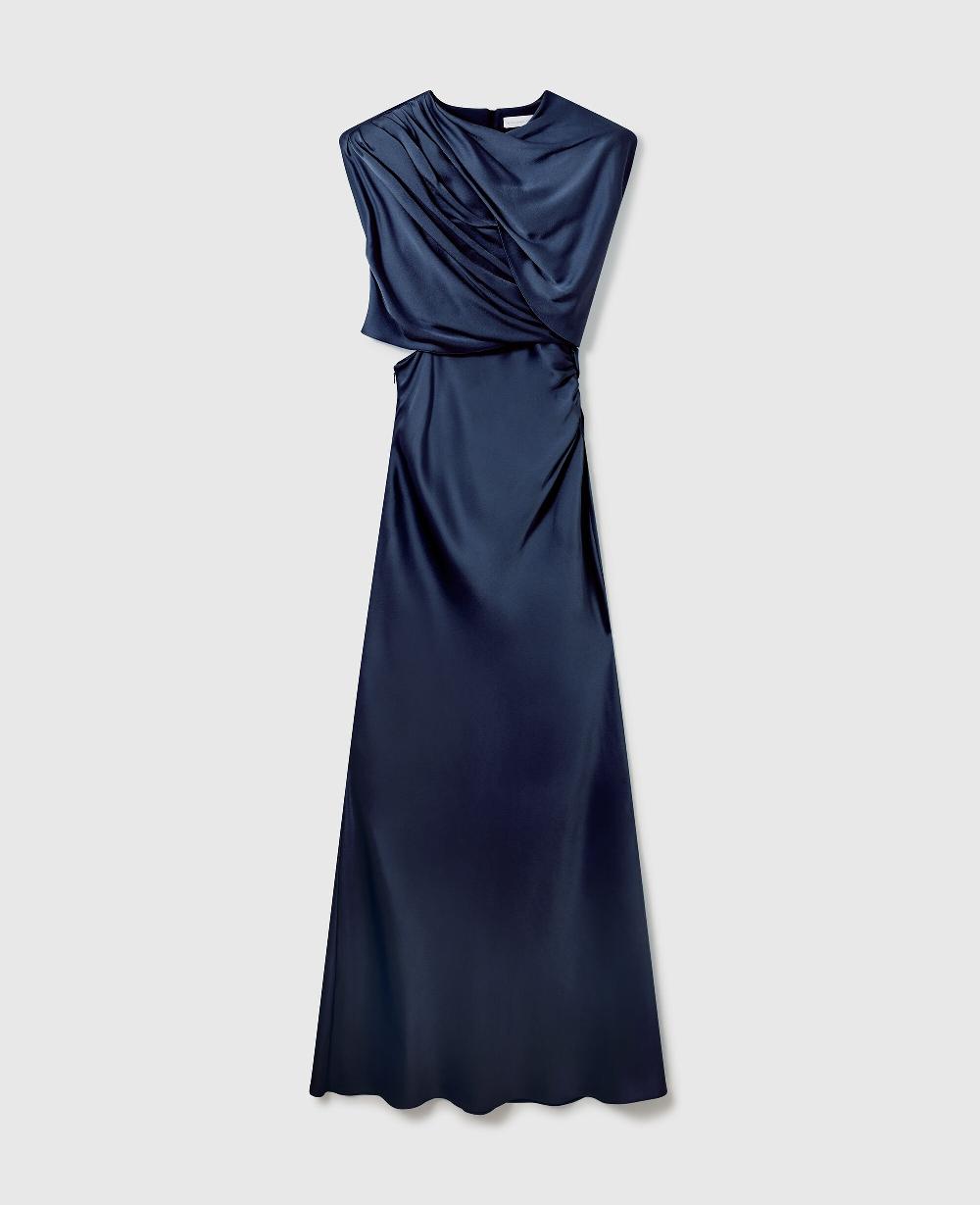 stella Satin Wrapped Short-Sleeve Maxi Dress