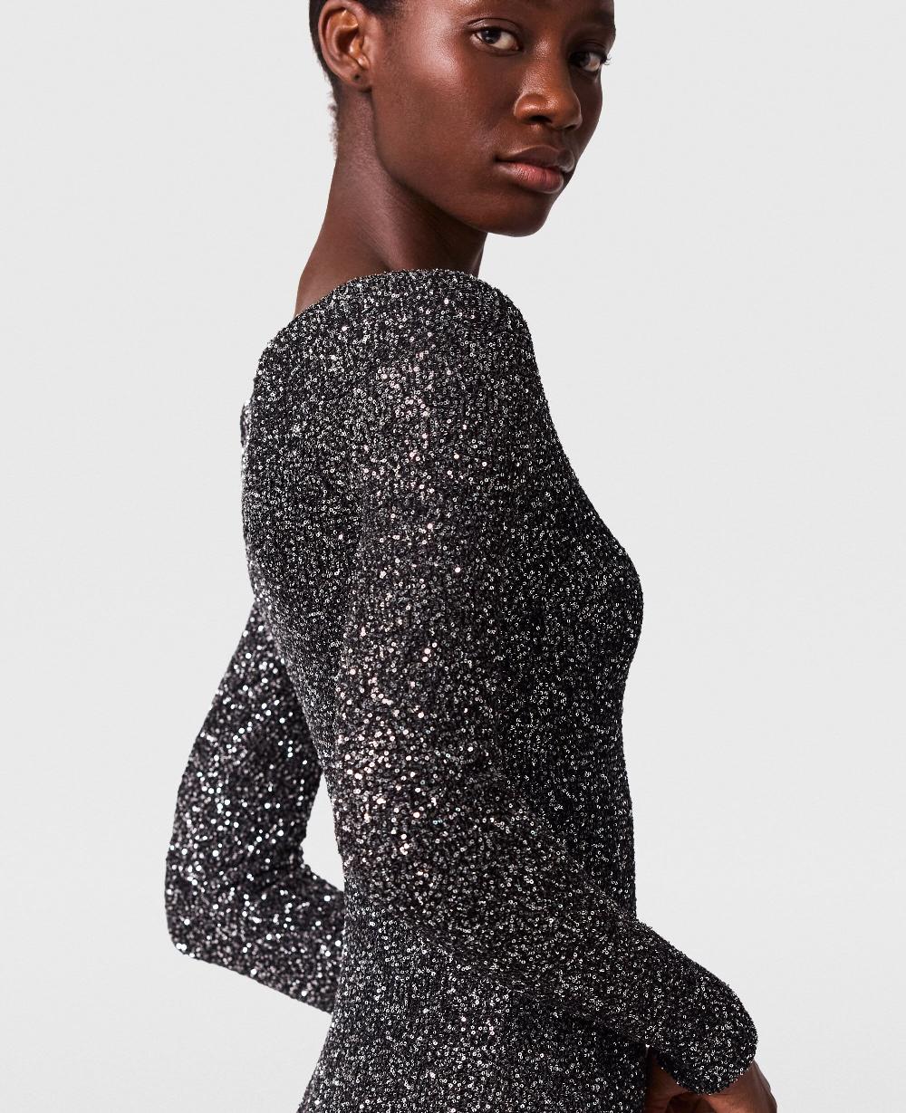 Stella Sequin Off-Shoulder Floor-Length Dress