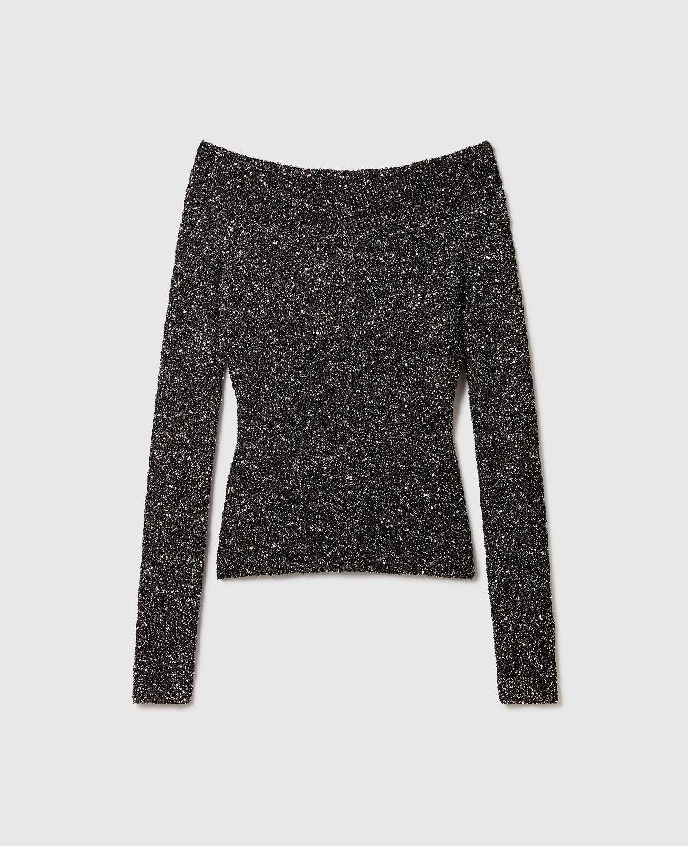 stella Sequin Off-Shoulder Sweater