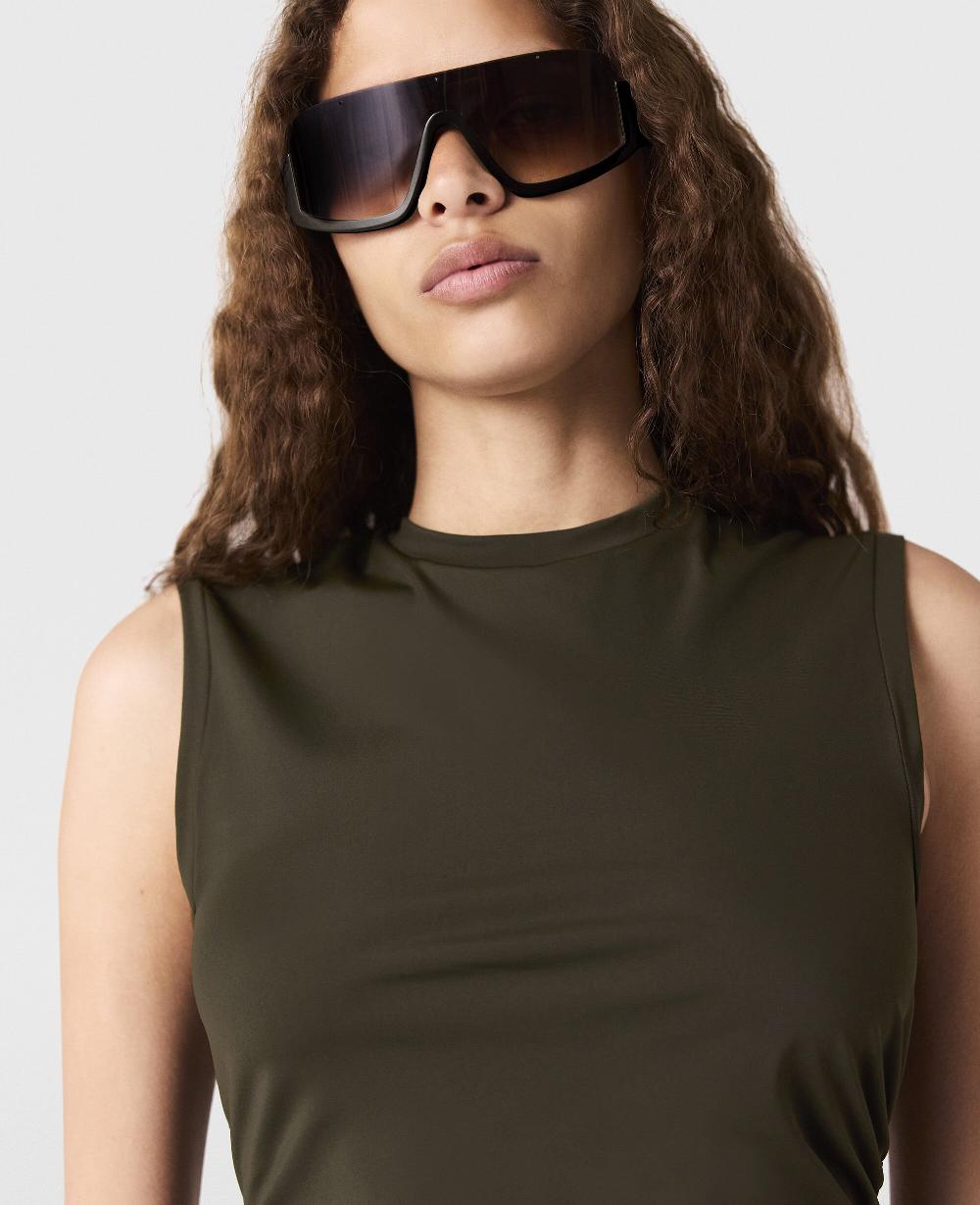 Stella Sleeveless Crewneck Twist Mesh Midi Dress