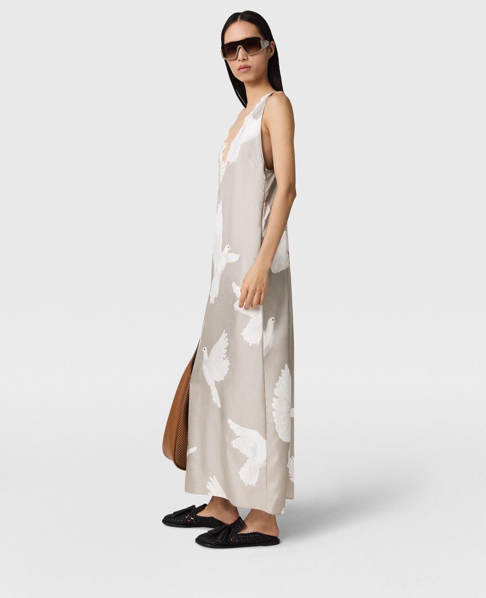 Stella Sleeveless V-Neck Dove Print Midi Dress