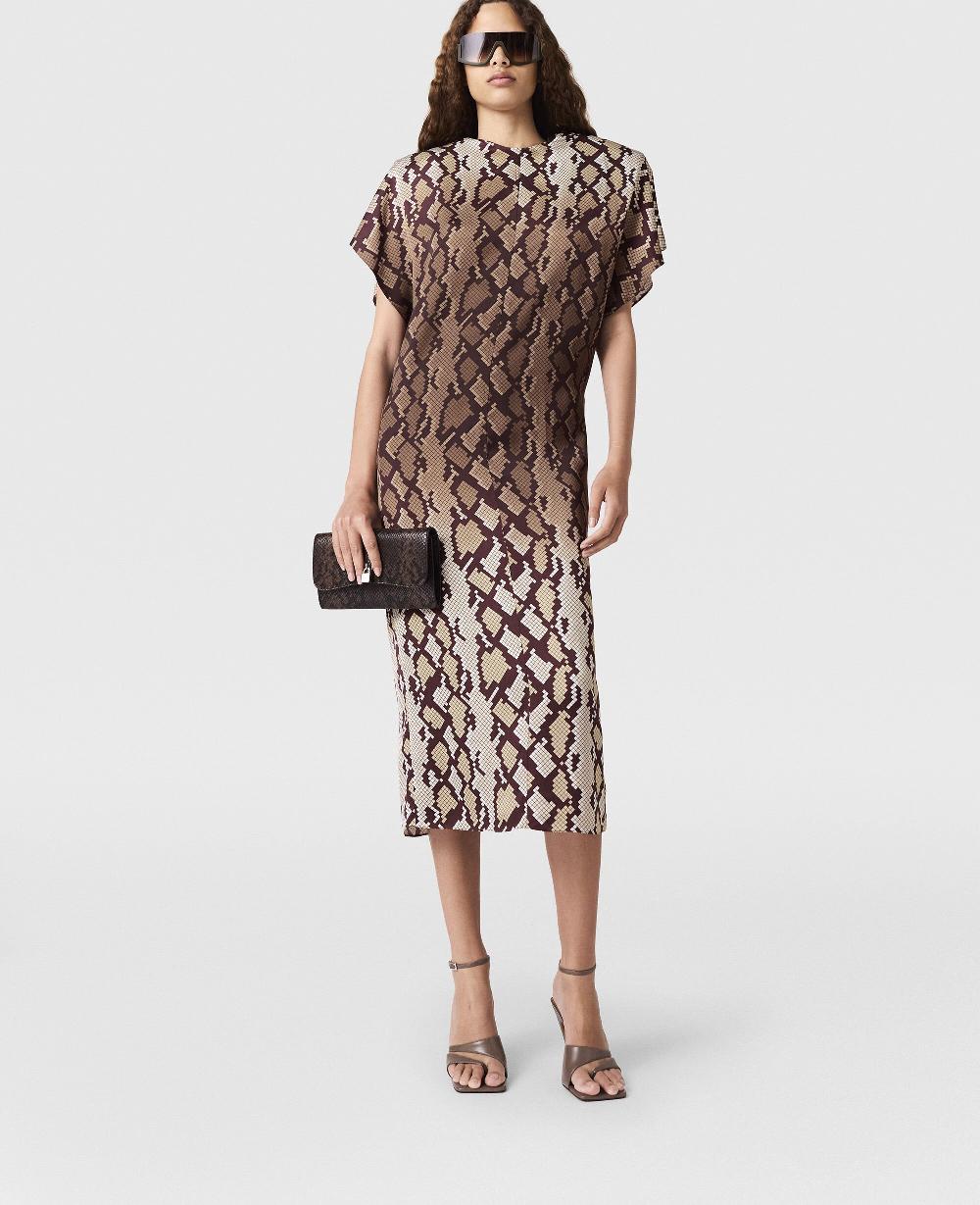 Stella Snake Print Shoulder Pad Midi Dress