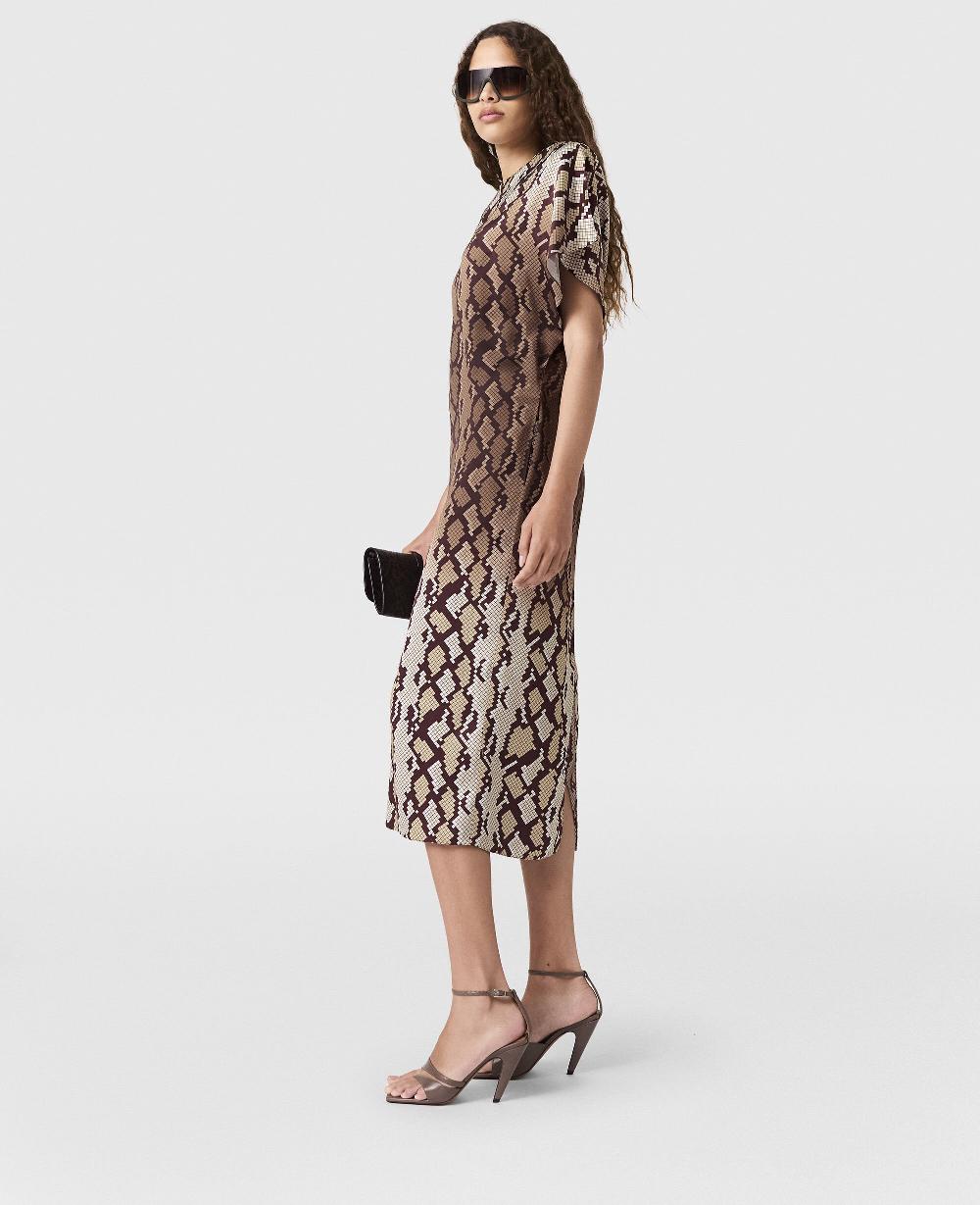 Stella Snake Print Shoulder Pad Midi Dress