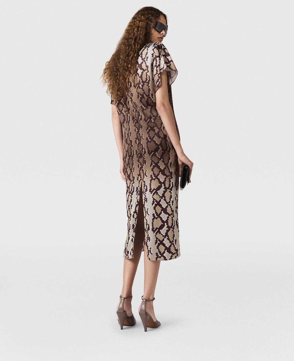 Stella Snake Print Shoulder Pad Midi Dress