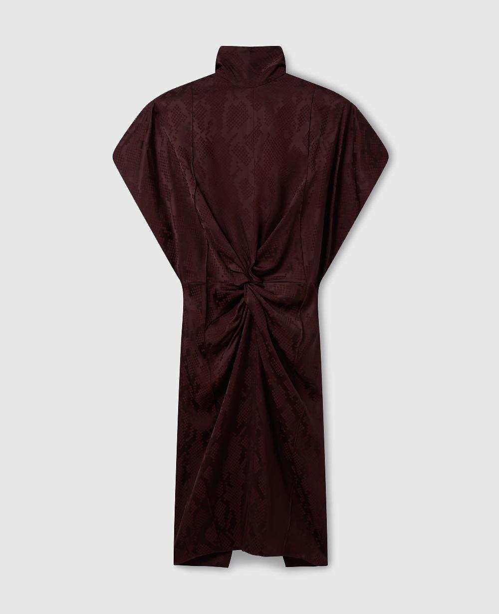 stella Snake Print Shoulder Pad Twist Midi Dress