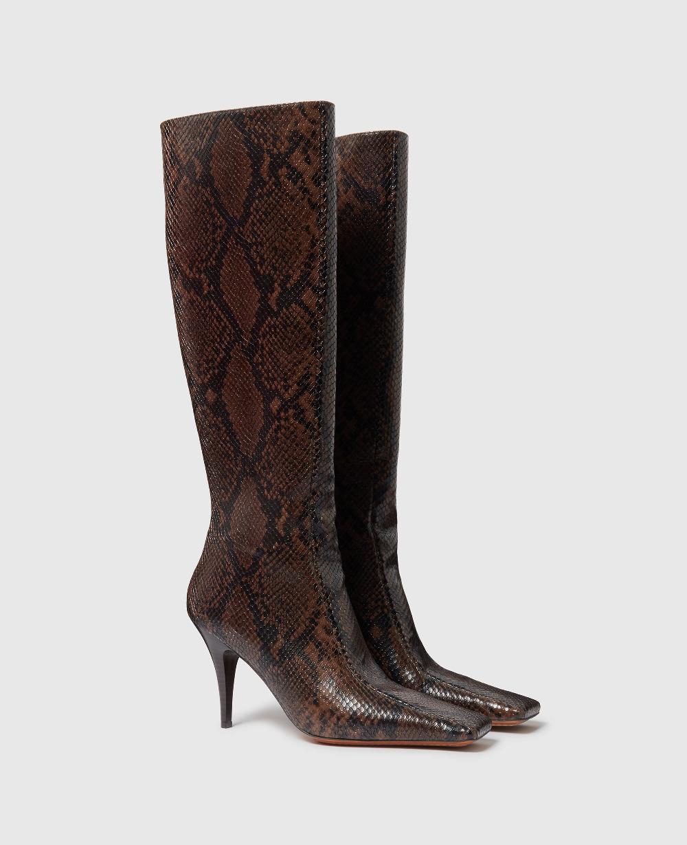 Stella Square-Toe Snake Knee-High Stiletto Boots
