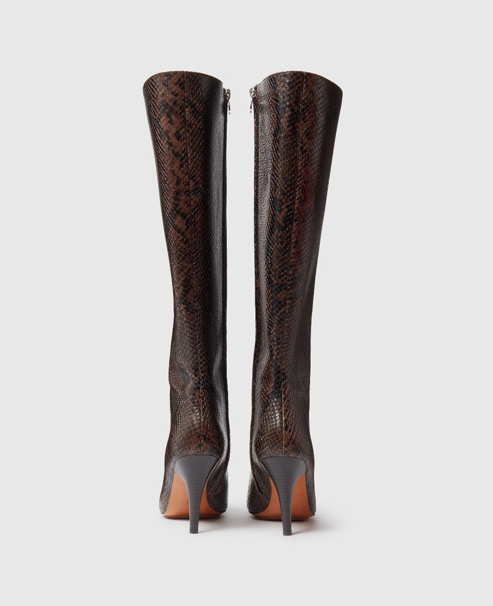 Stella Square-Toe Snake Knee-High Stiletto Boots