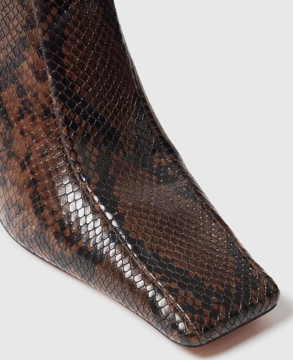 Stella Square-Toe Snake Knee-High Stiletto Boots