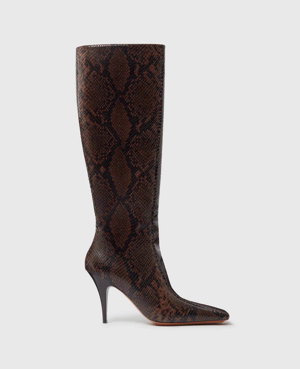 stella Square-Toe Snake Knee-High Stiletto Boots